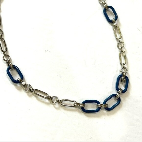 BANANA REPUBLIC~Enamel & Silver Link Chain Necklace - Picture 2 of 5